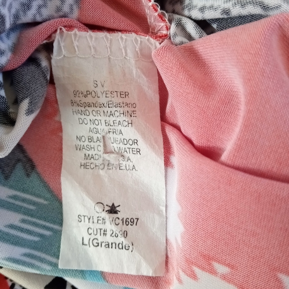 S V Geometric Print Long Sleeve Dress Pink Multi Color Size Large Style - Picture 4 of 6